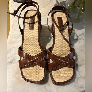 Passofino Brazil Leather Heeled Sandals Wi to Anklet Strap